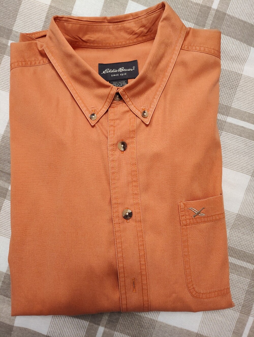 Eddie Bauer Men's Button-Down Shirt in Light Orange/Rust